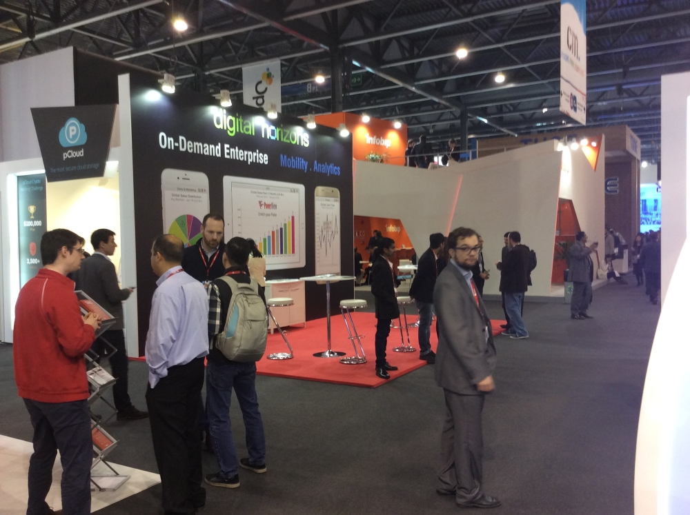 Digital Horizons Employees Ajay Soni, Girish BS, Sushant Tiwari at Mobile World Congress 2016